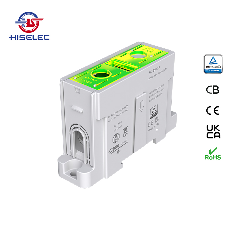 SAT150-13 series yellow/green 1 way Al/Cu universal terminal block